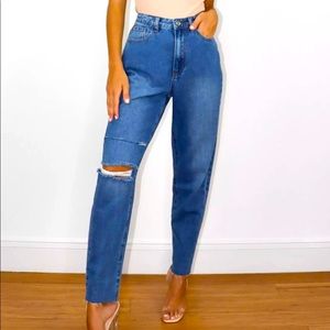 Missguided Blue Riot Double Knee Rip Mom Jeans
